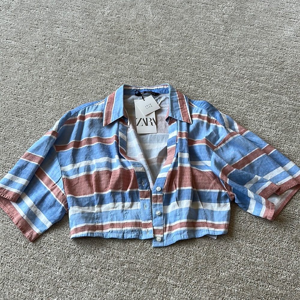 NWT ZARA LINEN STRIPED TOP